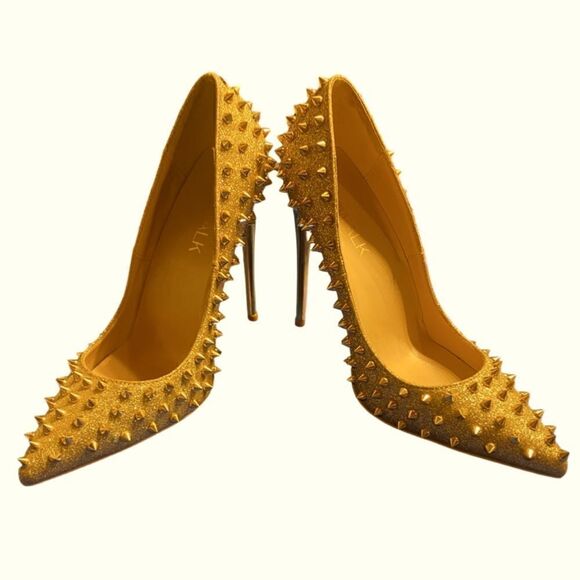 Stilettos – Size 38 VEOWALK Gold Sparkle & Spike 6” Heels - Picture 2 of 5